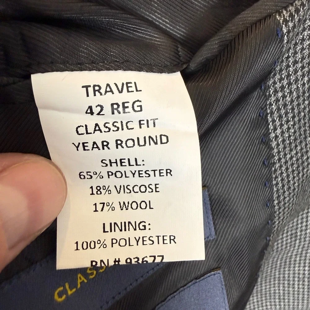 Stafford Blazer 42 Reg Travel Classic Fit Grey Micro Houndstooth Sport Coat